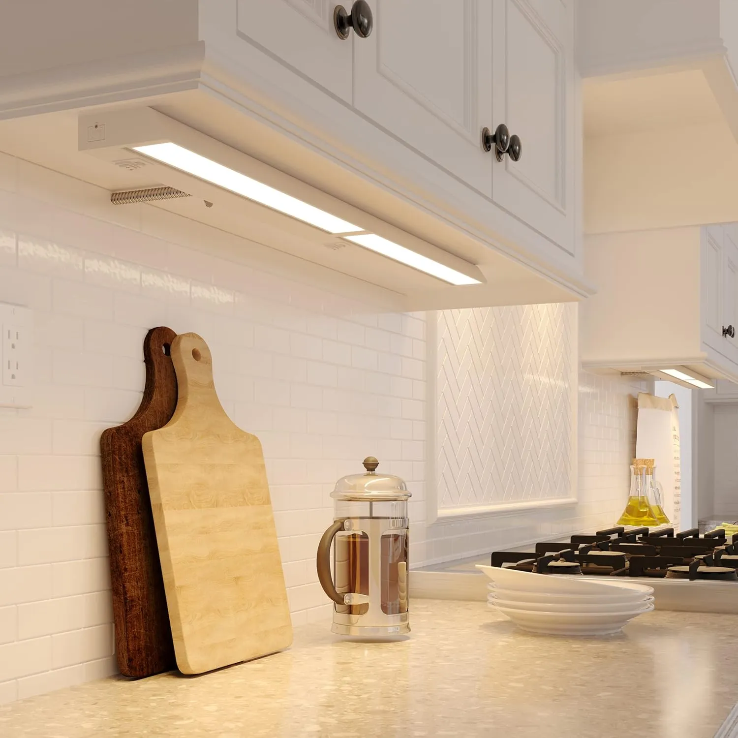 GETINLIGHT 40-inch Swivel LED Under Cabinet Lights, Glass Lens, Selectable White 2700K/4000K/5000K, Dimmable with Wall Dimmers, White Finish, IN-0202-5-WH