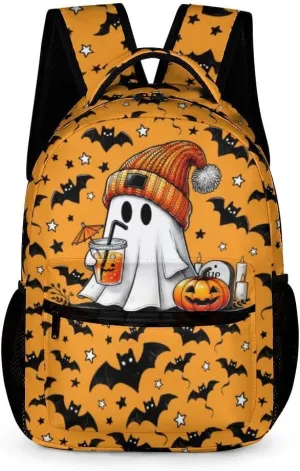 Ghost Backpack for Kids, Girls & Boys - 16 Inch Scary Halloween Theme Bookbag, Adjustable, Lightweight, Large Capacity