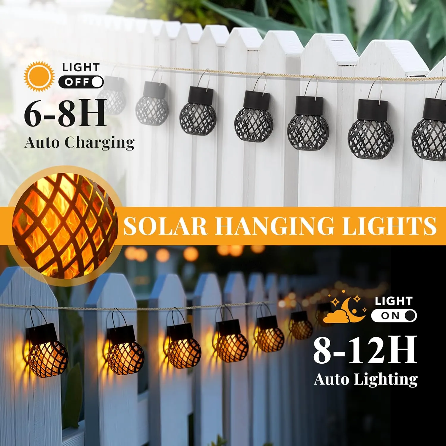 GIGALUMI 8 Pack Solar Lanterns for Outside,Solar Hanging Lights Outdoor Waterproof with Flickering Flame,Solar Powered Outdoor Lights Garden Decor for Yard,Patio,Tree,Camping,Festival Decoration