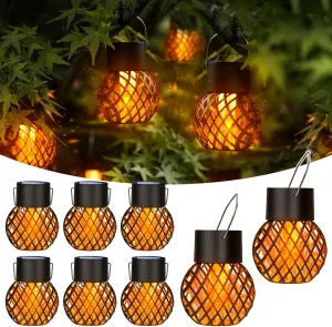 GIGALUMI 8 Pack Solar Lanterns for Outside,Solar Hanging Lights Outdoor Waterproof with Flickering Flame,Solar Powered Outdoor Lights Garden Decor for Yard,Patio,Tree,Camping,Festival Decoration