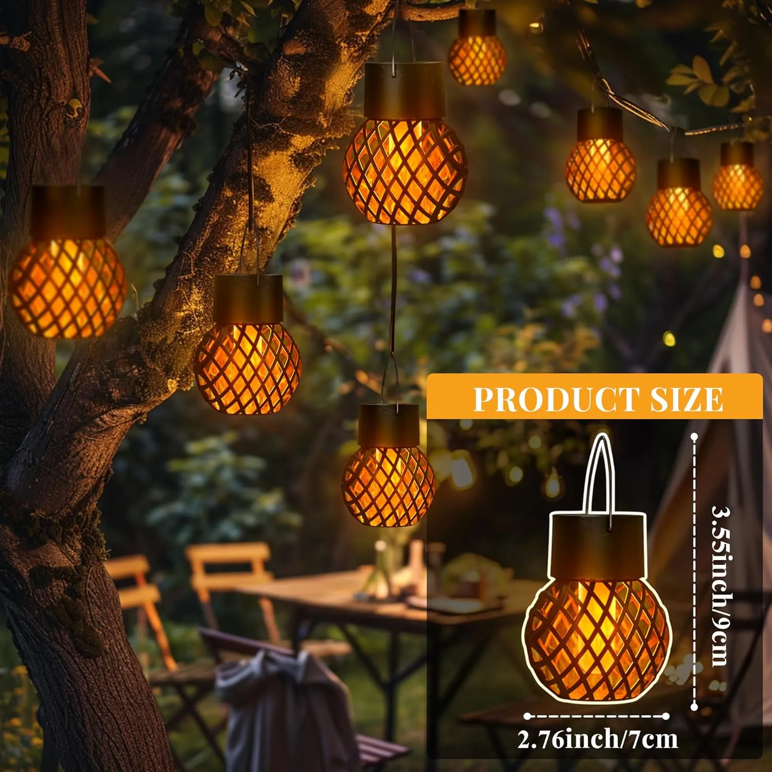 GIGALUMI 8 Pack Solar Lanterns for Outside,Solar Hanging Lights Outdoor Waterproof with Flickering Flame,Solar Powered Outdoor Lights Garden Decor for Yard,Patio,Tree,Camping,Festival Decoration