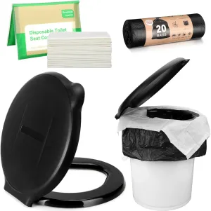 Glenmal 5 Gallon Bucket Toilet Seat with Lid Portable Bags and Paper Covers Set Emergency Seat Waste Potty Bags Disposable Paper Toilet Liners for Camping Hiking