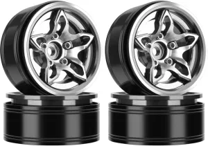 GLOBACT 1.9 Beadlock Wheel Aluminium 5-Spoke Wheel Rims for Axial SCX10 TRX4 TRX6 VS4-10 RC4WD 1/10 RC Crawler Upgrade (4Pcs Titanium)