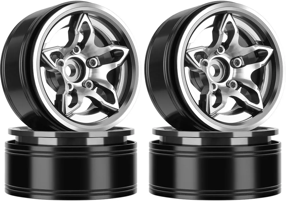 GLOBACT 1.9 Beadlock Wheel Aluminium 5-Spoke Wheel Rims for Axial SCX10 TRX4 TRX6 VS4-10 RC4WD 1/10 RC Crawler Upgrade (4Pcs Titanium)