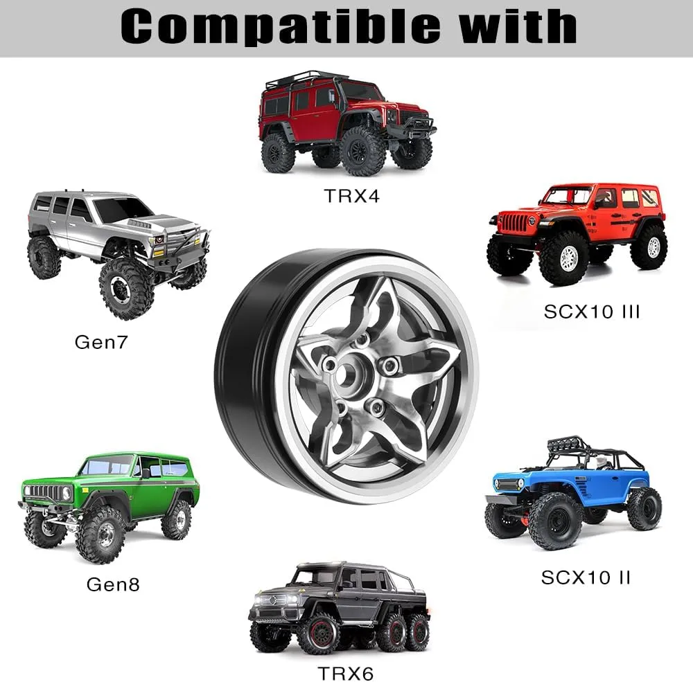 GLOBACT 1.9 Beadlock Wheel Aluminium 5-Spoke Wheel Rims for Axial SCX10 TRX4 TRX6 VS4-10 RC4WD 1/10 RC Crawler Upgrade (4Pcs Titanium)