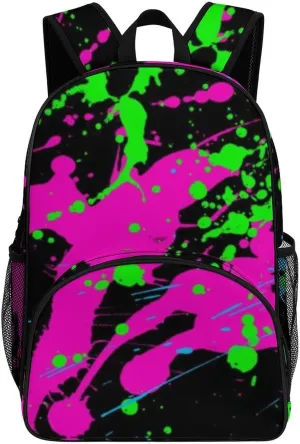 Glow in Dark Splatter Neon Backpack for Worker Teacher Business Hiking Travel Bag Shoulders Bag