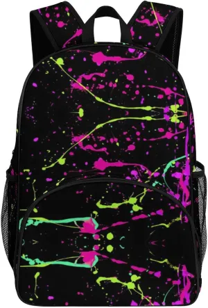 Glow in Dark Splatter Neon Backpack for Worker Teacher Business Hiking Travel Bag Shoulders Bag