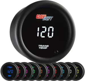 GlowShift 10 Color Digital 300F Transmission Temperature Gauge Kit - Includes 1/8-27 NPT Electronic Sensor & Wiring - Multi-Color LED Display - Tinted Lens - for Car & Truck - 2-1/16" (52mm)