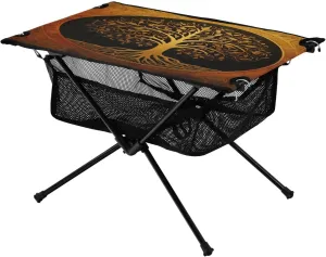 Gold Tree Pattern Portable Folding Camping Table, Compact Lightweight Beach Table with Carrying Bag for Outdoor Picnics, BBQs, Camp