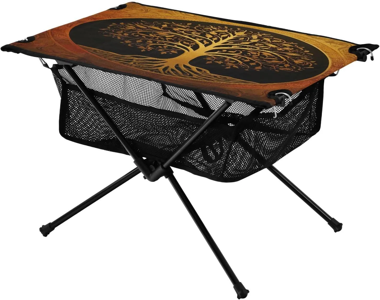 Gold Tree Pattern Portable Folding Camping Table, Compact Lightweight Beach Table with Carrying Bag for Outdoor Picnics, BBQs, Camp