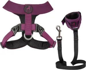 Gooby Comfort X Harness Dual Snap and Ripstop Z Wristband Surfer Leash Set-Purple, Medium, 6FT-Choke Free X Frame Harness with Rotational Buckles and Nylon Handsfree Leash for Small and Medium Dog