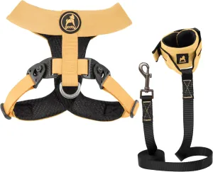 Gooby Comfort X Harness Dual Snap and Ripstop Z Wristband Surfer Leash Set-Yellow, X-Large, 6FT-Choke Free X Frame Harness with Rotational Buckles and Nylon Handsfree Leash for Small and Medium Dog