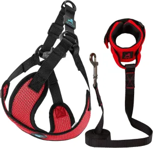 Gooby Comfort X Step in Lite Harness and Mesh Wristband Surfer Leash Set-Red, X-Large, 6 FT-Choke Free and Escape Free Harness with Breathable Mesh and Mesh Handsfree Leash for Small and Medium Dog