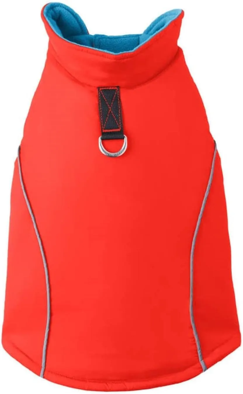 Gooby Sports Vest Dog Jacket - Orange, Medium - Reflective Dog Vest with D Ring Leash - Warm Fleece Lined Small Breed Dog Sweater, Hook and Loop Closure