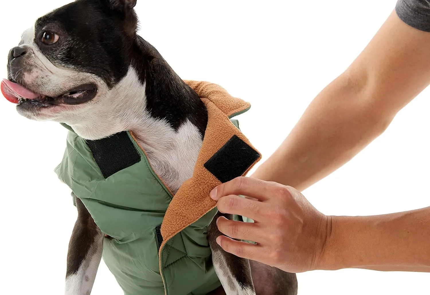 Gooby Sports Vest Dog Jacket - Orange, Medium - Reflective Dog Vest with D Ring Leash - Warm Fleece Lined Small Breed Dog Sweater, Hook and Loop Closure
