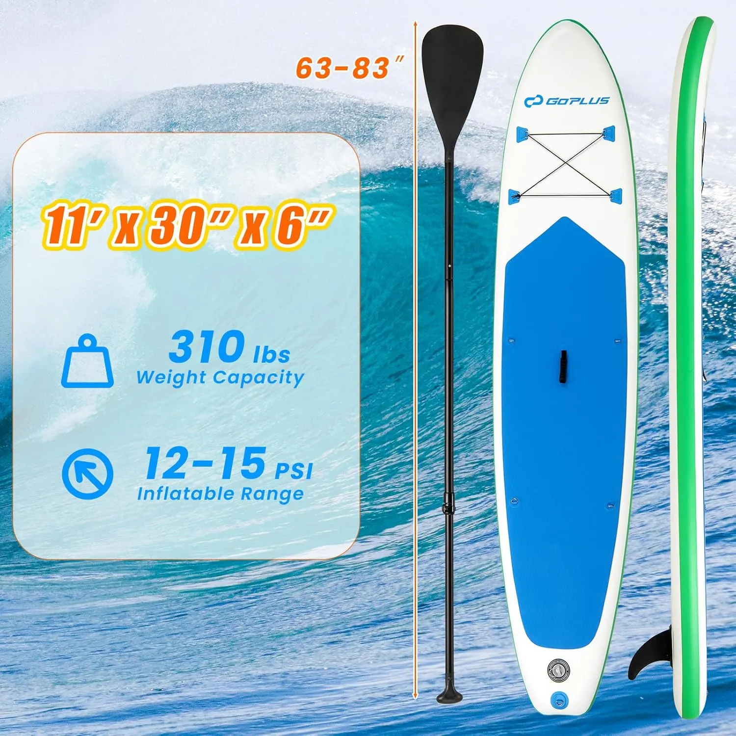 Goplus Inflatable Stand Up Paddle Board, 10FT/10.5FT/11FT SUP with Accessory Pack, Adjustable Paddle, Carry Bag, Fin, Hand Pump, Leash, Repair Kit
