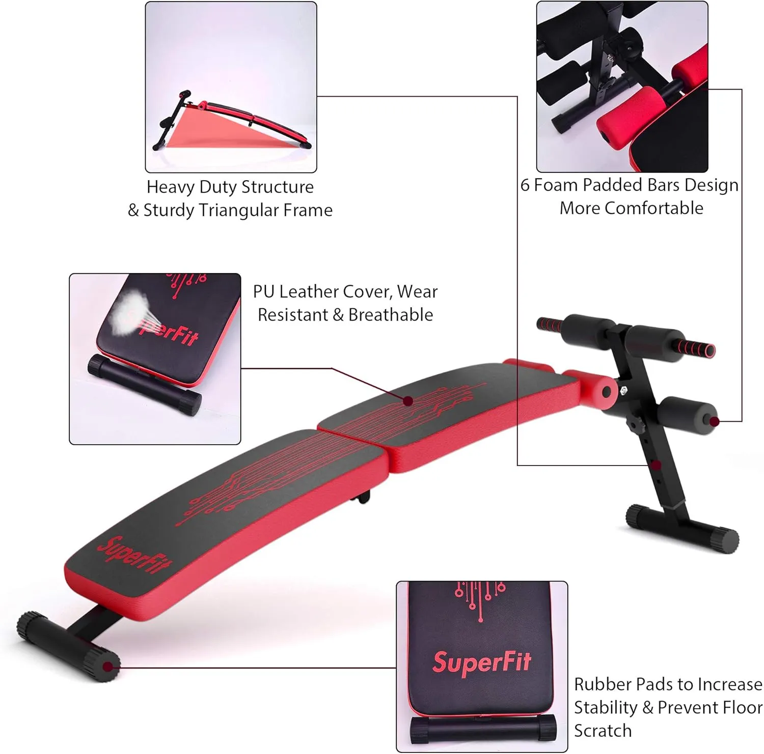 Goplus Sit Up Bench Adjustable, Foldable Abdominal Training Workout Slant Bench, Decline Curved Ab Bench with 4 Adjustable Height Settings