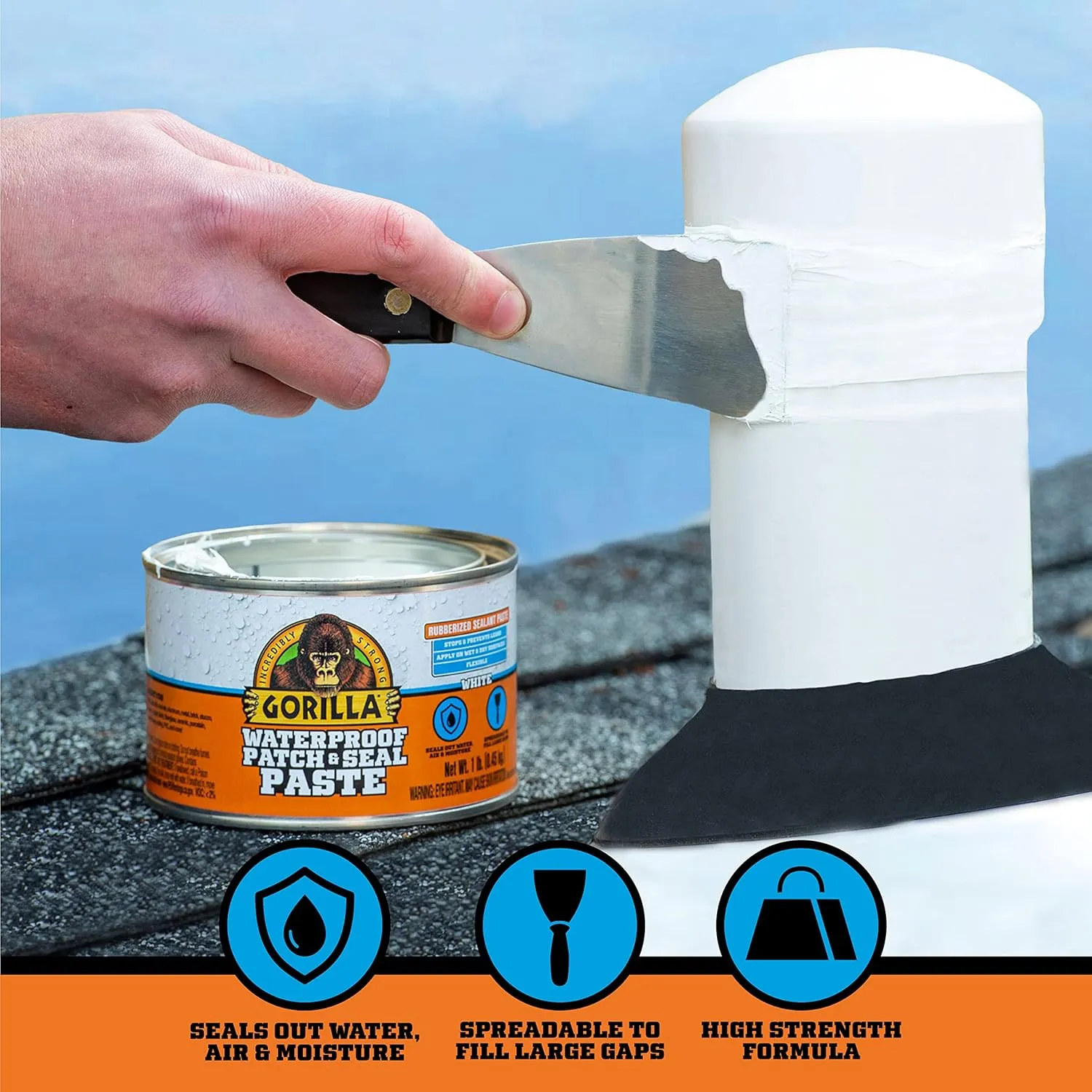 Gorilla Waterproof Patch & Seal Rubberized Sealant Paste; White; 1lb Can (Pack of 1)