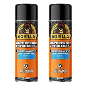 Gorilla Waterproof Patch & Seal Rubberized Sealant Spray, Black, 16 Ounce (Pack of 2) - Seals Out Water, Air, and Moisture