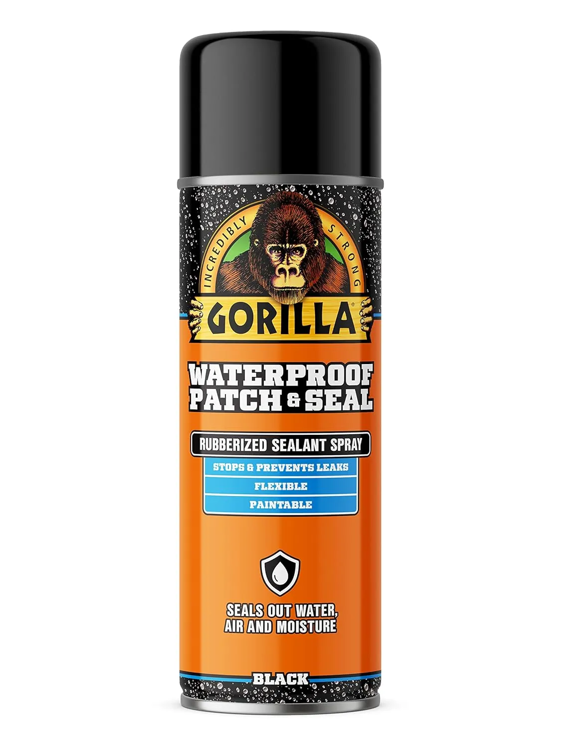 Gorilla Waterproof Patch & Seal Rubberized Sealant Spray, Black, 16 Ounce (Pack of 2) - Seals Out Water, Air, and Moisture