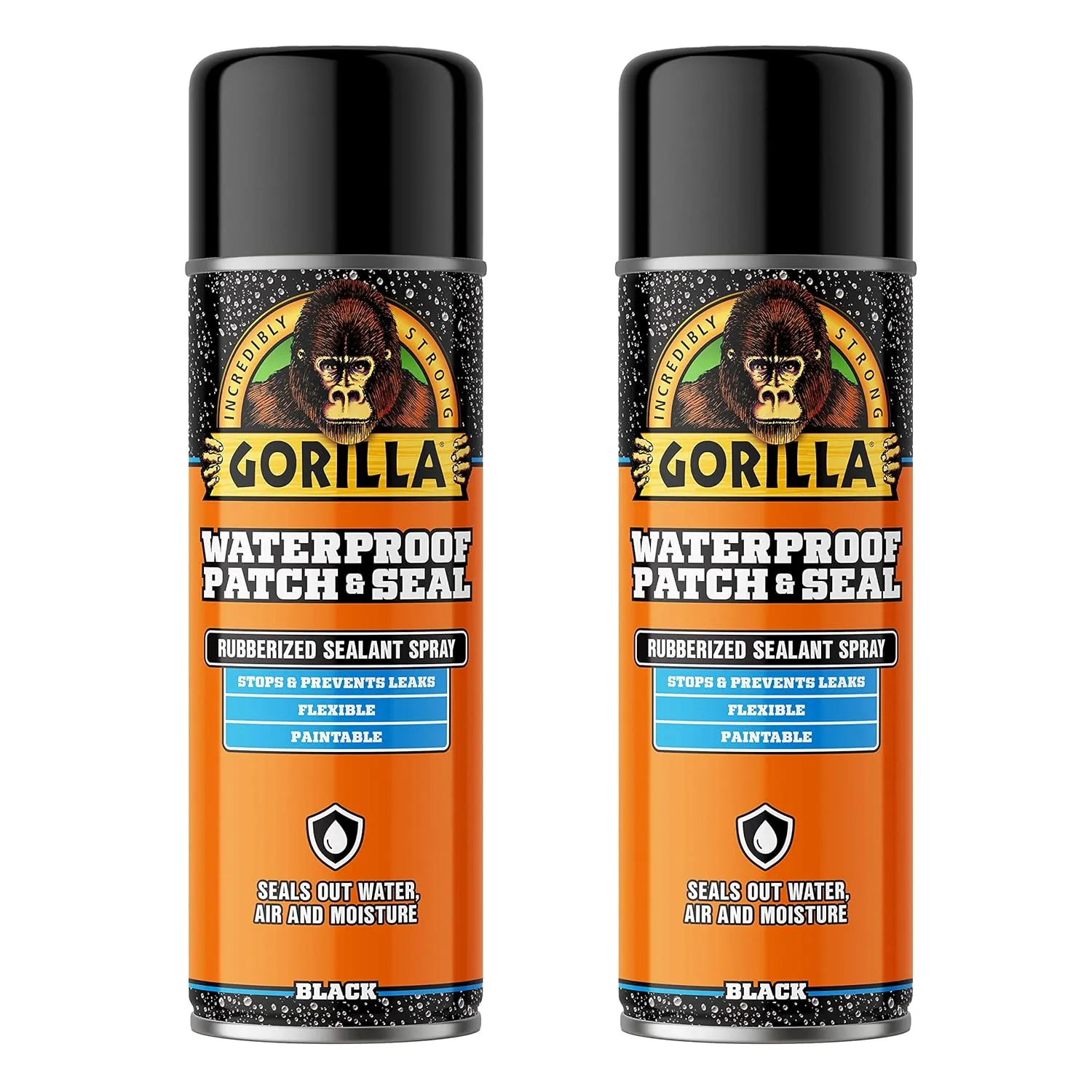Gorilla Waterproof Patch & Seal Rubberized Sealant Spray, Black, 16 Ounce (Pack of 2) - Seals Out Water, Air, and Moisture