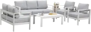 GOWE Patio Outdoor Cozy Couch Sofa Coffee Table Furniture Set of 5 Pieces 7 Seater White Aluminum Sofa Couch