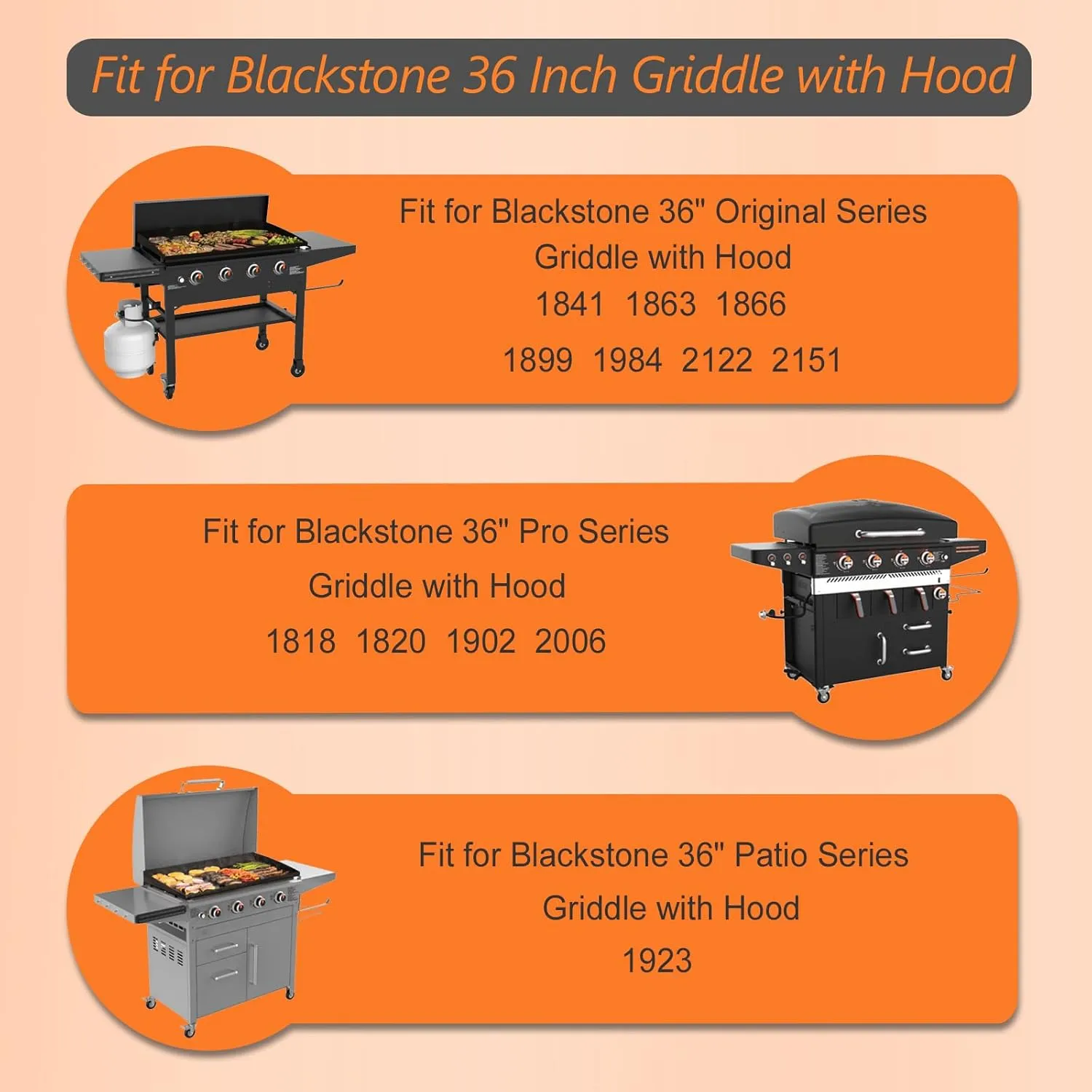 Griddle Cover for Blackstone 36 inch Griddle with Hood, Heavy Duty Waterproof 600D Polyester Flat Grill Cover 5482 Blackstone 36 inch, for 1868 2162 1923 1902 2151 2256 Models
