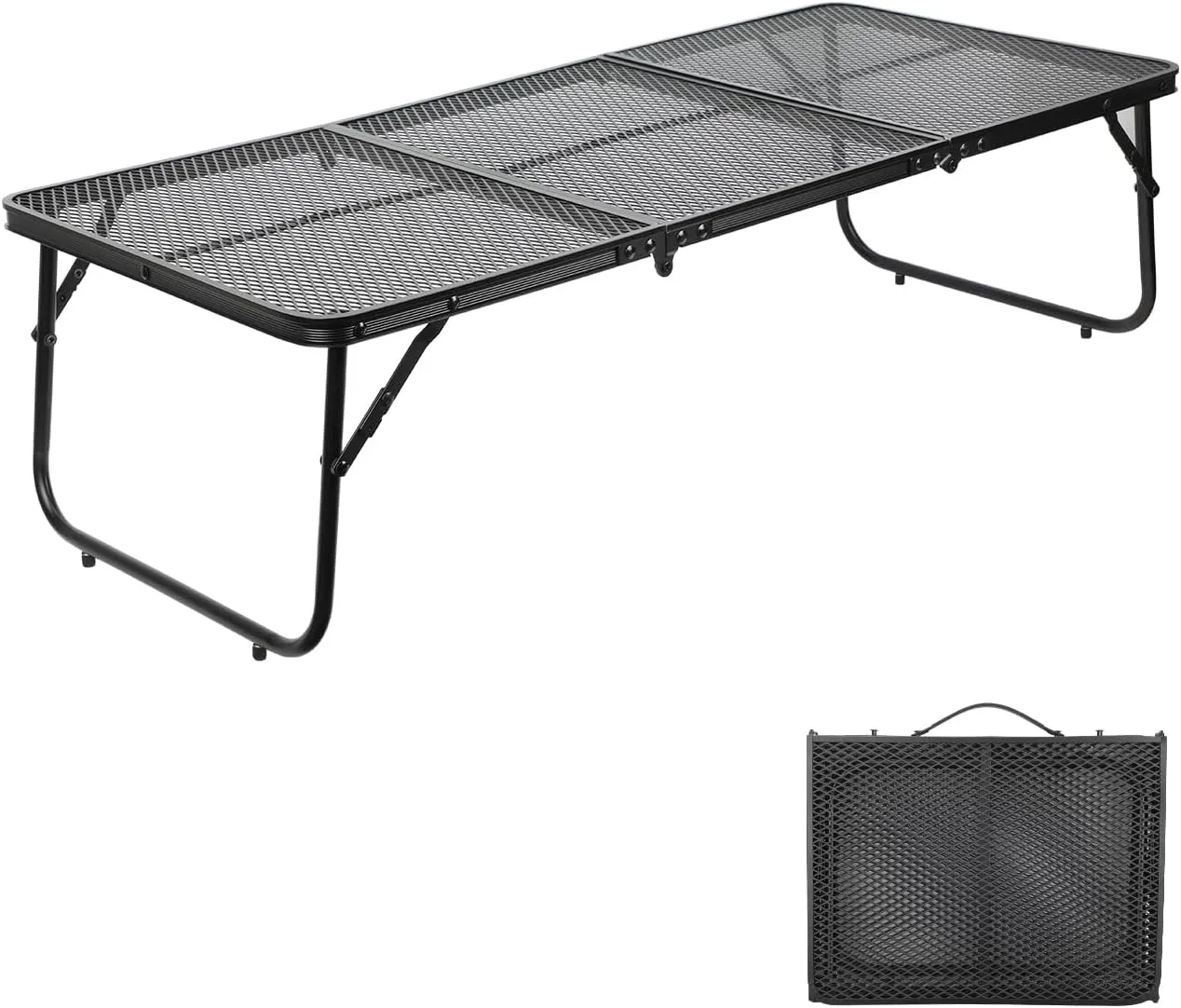 Grill Table Camping Table 3FT Foldable Small Folding Table Low Picnic Table Portable Stand Mesh Outdoor Indoor Card BBQ RV Black 35.4×15.7×9.4 inch