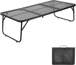 Grill Table Camping Table 3FT Foldable Small Folding Table Low Picnic Table Portable Stand Mesh Outdoor Indoor Card BBQ RV Black 35.4×15.7×9.4 inch