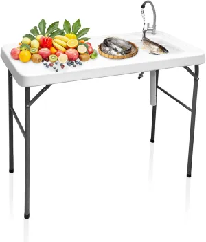 GUAGUA Portable Fish Cleaning Table with Sink Portable Outdoor Camping Sink Station for Picnic BBQ RV Beach Patio Picnic