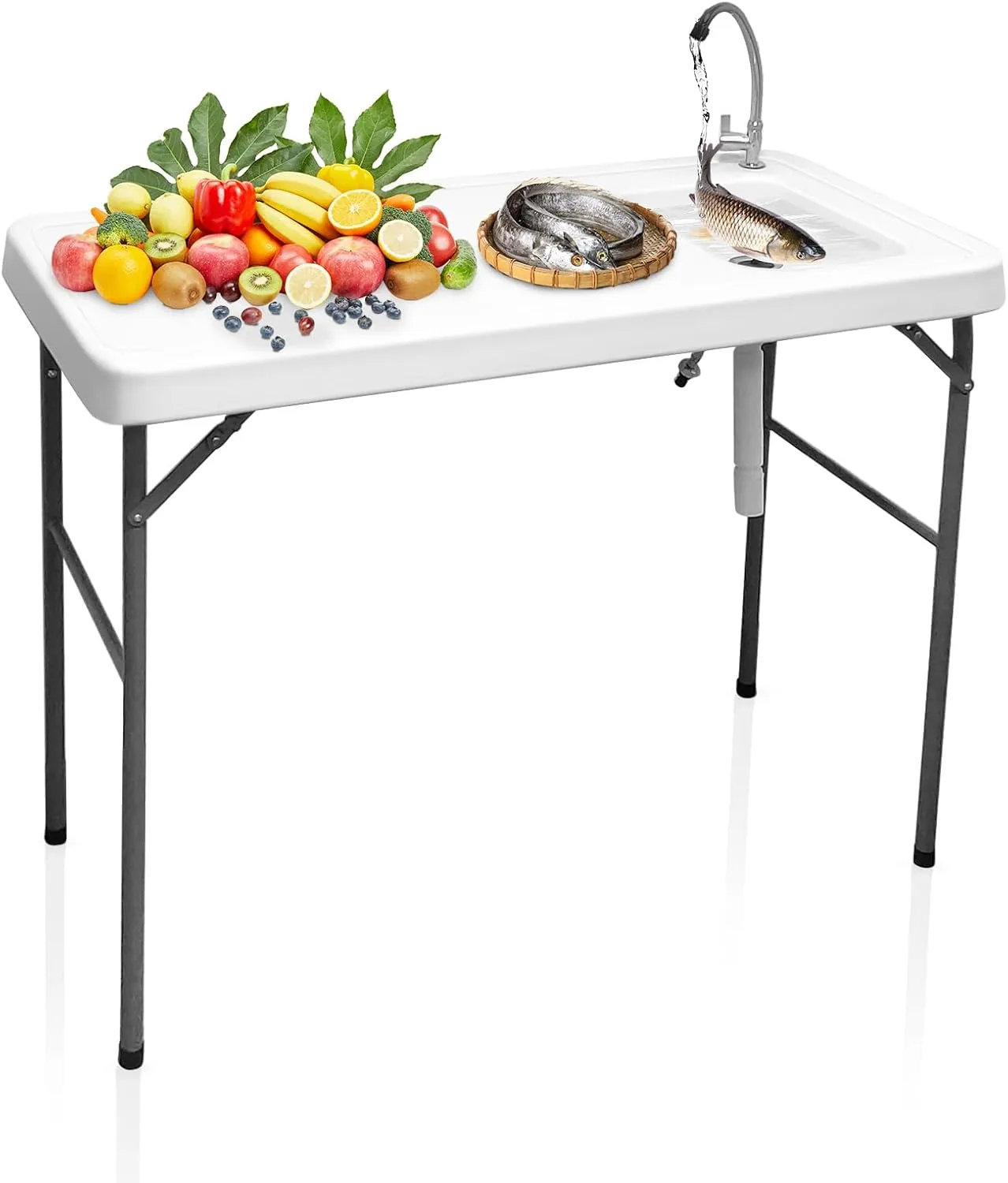 GUAGUA Portable Fish Cleaning Table with Sink Portable Outdoor Camping Sink Station for Picnic BBQ RV Beach Patio Picnic