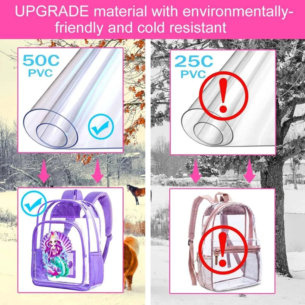 gxtvo Clear Backpack for Girls and Boys, Kids Transparent Bookbag, 3PCS Cute See Through School Bag for Elementary Prechool