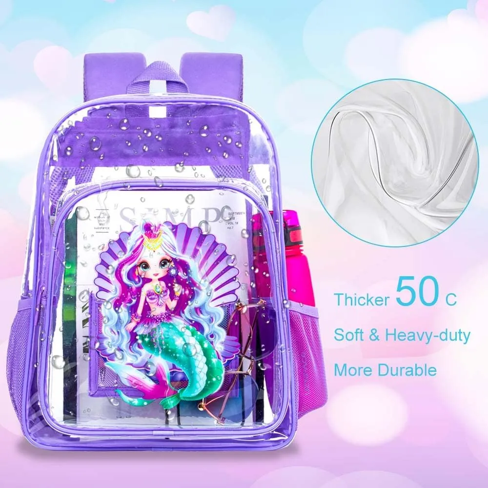 gxtvo Clear Backpack for Girls and Boys, Kids Transparent Bookbag, 3PCS Cute See Through School Bag for Elementary Prechool