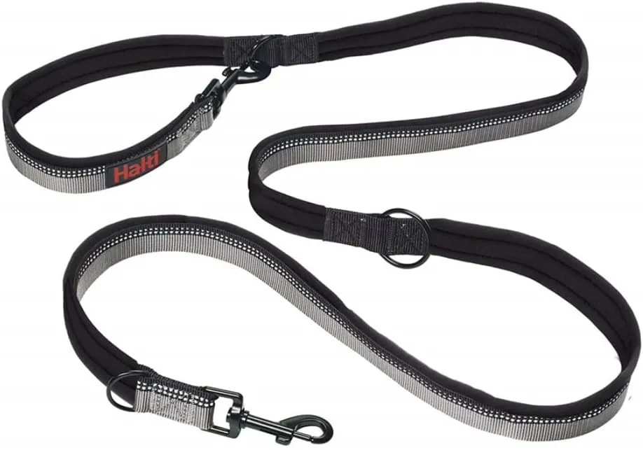 HALTI Double-Ended Leash for Dogs - Neoprene-Padded, Easy to Use, Reflective, Adjustable Lengths, Ideal Dog Leash for Hands Free Running & Training. Suitable for Medium and Large Dogs (Size L, Black)