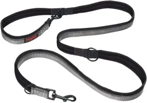 HALTI Double-Ended Leash for Dogs - Neoprene-Padded, Easy to Use, Reflective, Adjustable Lengths, Ideal Dog Leash for Hands Free Running & Training. Suitable for Medium and Large Dogs (Size L, Black)