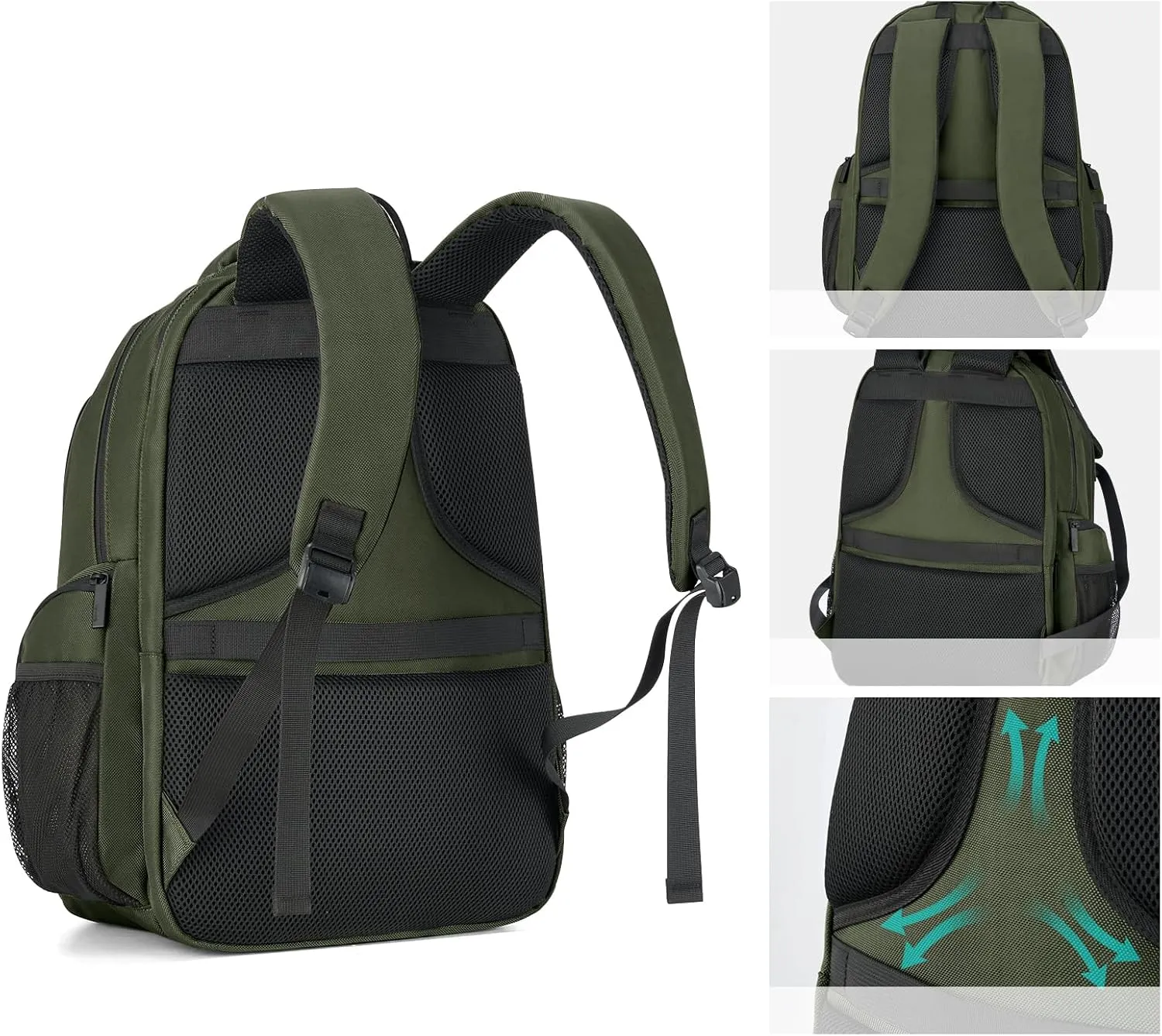 Hanke 18 Inch Travel Laptop Backpack for Women Men, Multi Pockets Personal Item Backpack 18x14x8 Airline Approved, Lightweight Work Backpack with Luggage Strap, Overnight Weekender Bag(Army Green)