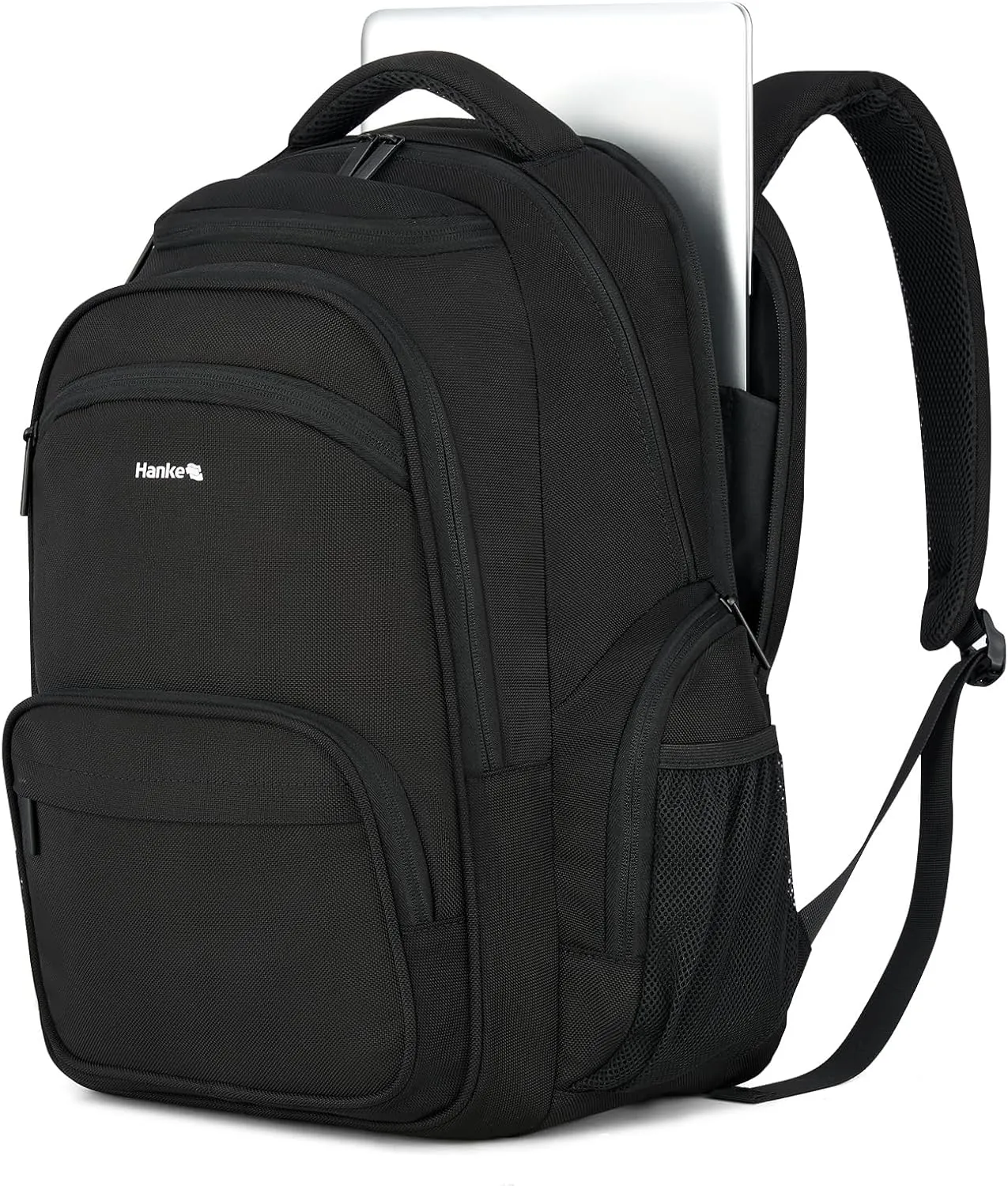 Hanke 18 Inch Travel Laptop Backpack for Women Men, Multi Pockets Personal Item Backpack 18x14x8 Airline Approved, Lightweight Work Backpack with Luggage Strap, Overnight Weekender Bag(Black)