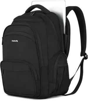 Hanke 18 Inch Travel Laptop Backpack for Women Men, Multi Pockets Personal Item Backpack 18x14x8 Airline Approved, Lightweight Work Backpack with Luggage Strap, Overnight Weekender Bag(Black)