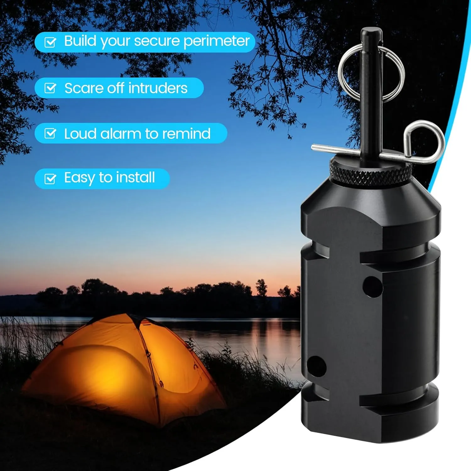 Haoguo 2 Pcs Camp Security Perimeter Trip Wire Alarm, Camping Safety Alarm, Anti-Intruder Early Warning System, Made of 6061 Aluminum