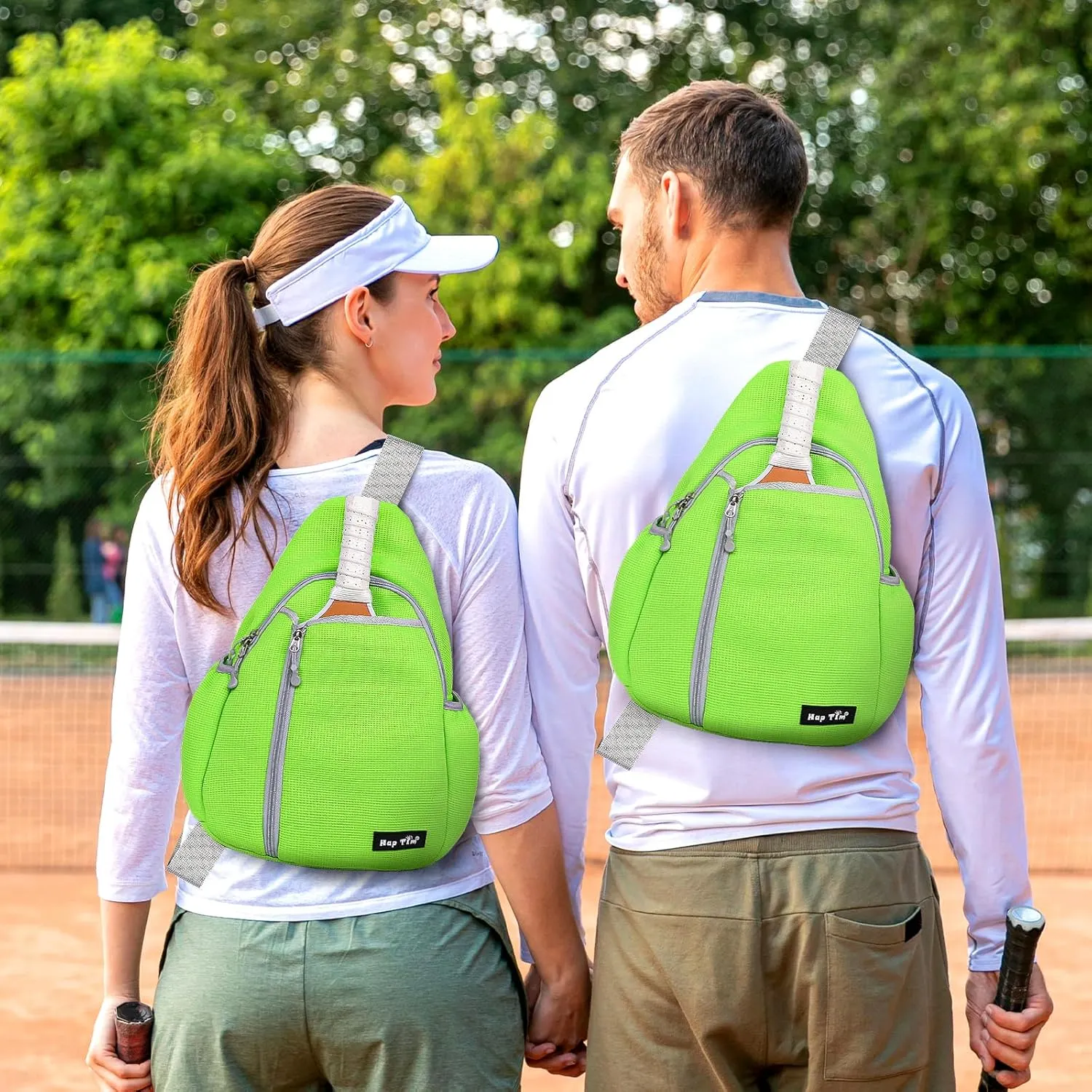 Hap Tim Pickleball Bags for Men & Women, Pickle Ball Backpack - Large Capacity, Adjustable Sling Bag, Breathable, Water Bottle Holder, Multiple Compartments for Accessories, Green
