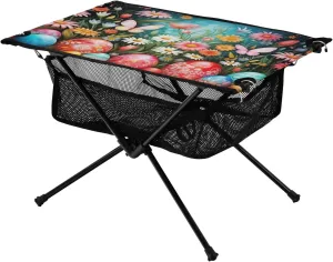 Happy Easter Pattern Portable Folding Camping Table, Compact Lightweight Beach Table with Carrying Bag for Outdoor Picnics, BBQs, Camp