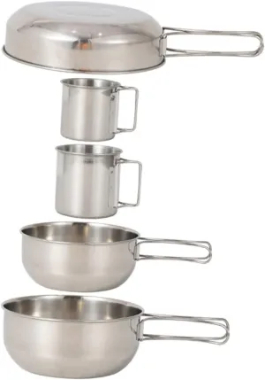 Happyyami 5Pcs Stainless Steel Camping Tableware Durable Outdoor Kitchenware for Picnics Hiking and Bbqs Smooth Polished Design with Compact Storage Flat Base for Stability