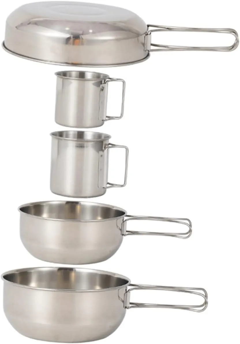 Happyyami 5Pcs Stainless Steel Camping Tableware Durable Outdoor Kitchenware for Picnics Hiking and Bbqs Smooth Polished Design with Compact Storage Flat Base for Stability