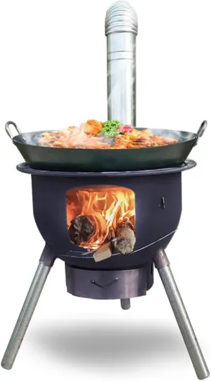 Heating Furnace, Camping Tent Stove Outdoor Wood Burning Portable Heating Burner with Chimney Pipes Detachable Firewood