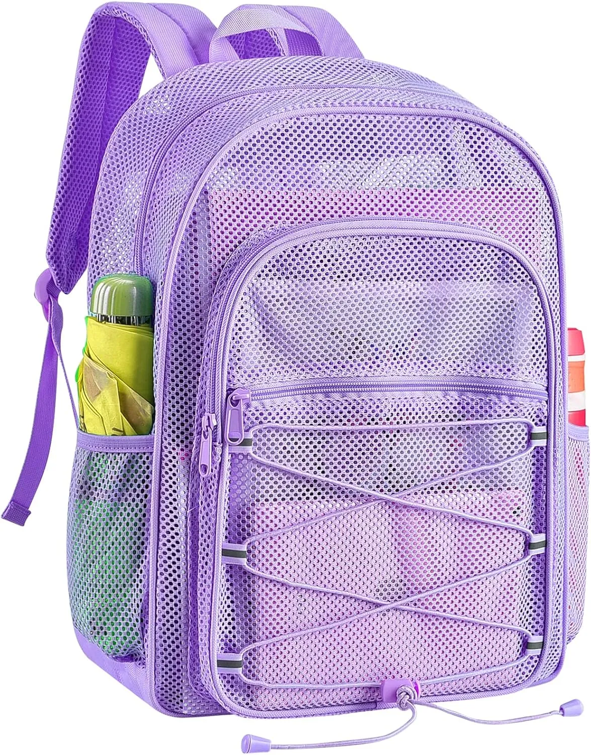 Heavy Duty Mesh Backpacks for Adults, See Through Backpack with Adjustable Straps, Mesh Bags for Swimming(Purple)