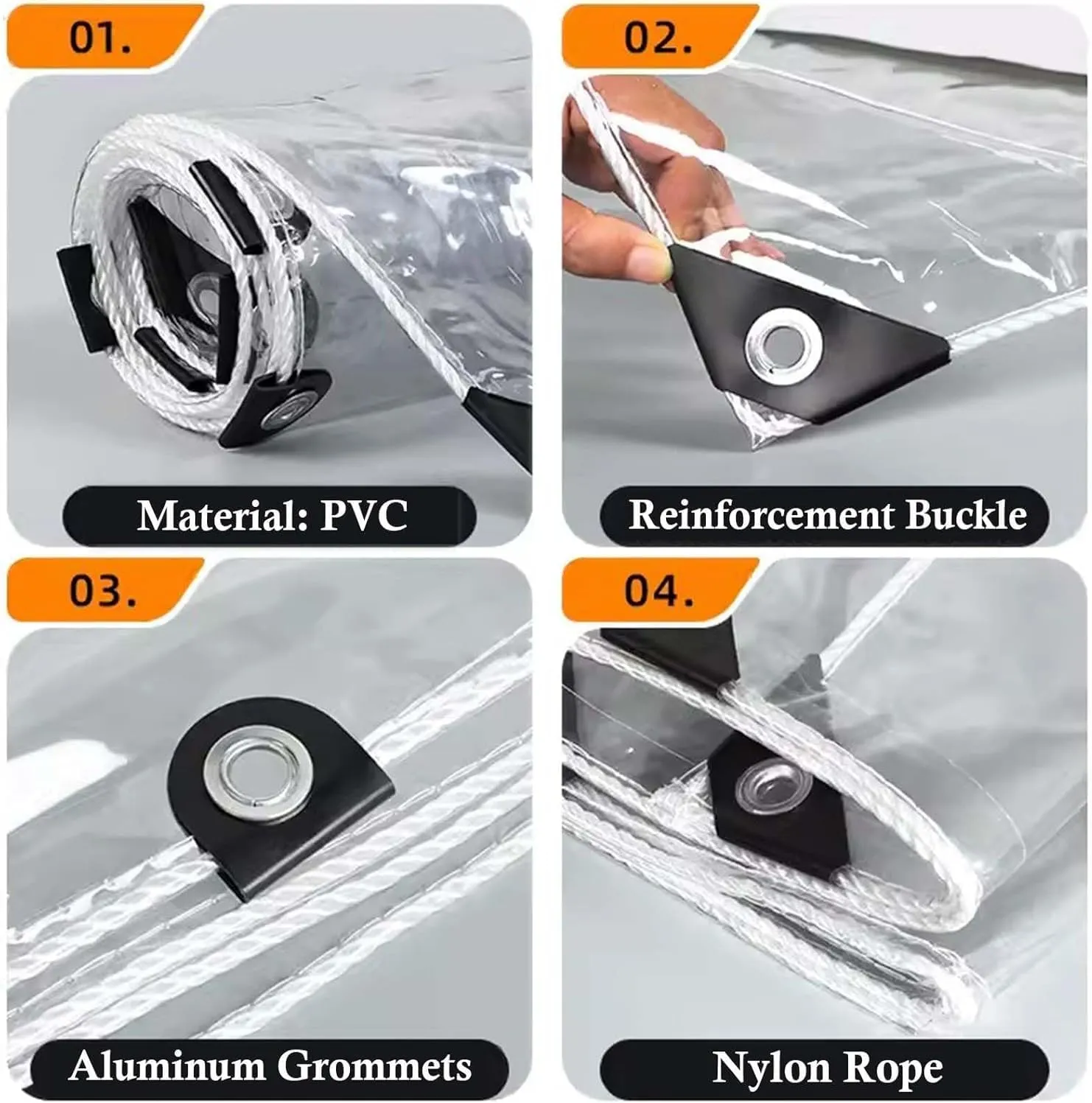 Heavy Duty PVC Transparent Tarps 4.3x9.8ft, Clear Tarpaulin Cover Waterproof, Clear PVC Tarps with Grommets, for Car, Roof, Boat, Camp, Canopy