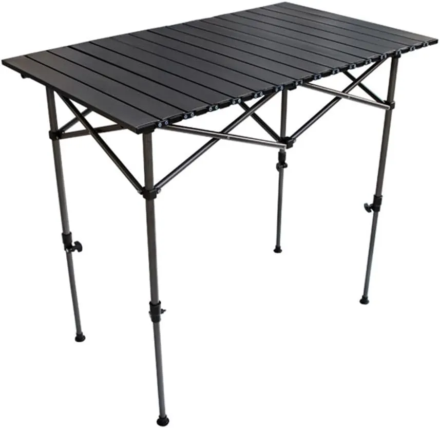 Height Adjustable Camping Table Fold Up Portable Roll Up Aluminum Table with Carry Bag for Outdoor