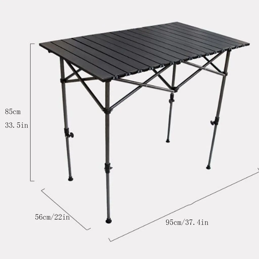 Height Adjustable Camping Table Fold Up Portable Roll Up Aluminum Table with Carry Bag for Outdoor