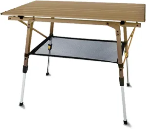 Height Adjustable Folding Camping Table,Aluminum Folding Roll Up Camp Table with Mesh Layer,Outdoor Lightweight Camp Side Table for Picnic,Travel,Backyards Party