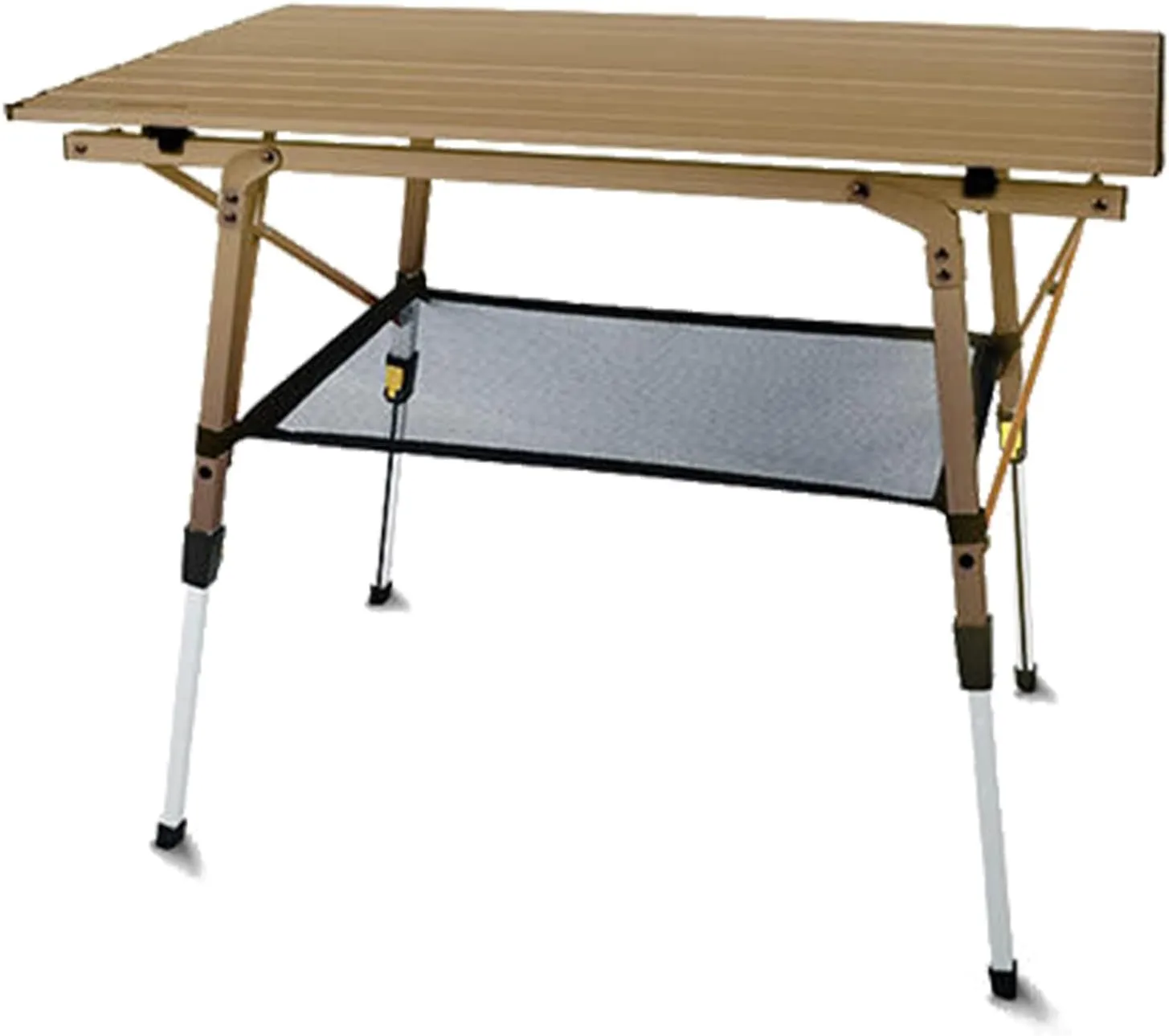 Height Adjustable Folding Camping Table,Aluminum Folding Roll Up Camp Table with Mesh Layer,Outdoor Lightweight Camp Side Table for Picnic,Travel,Backyards Party